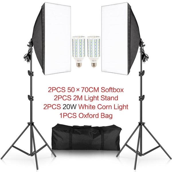 Photography 50x70CM Softbox Lighting Kits Professional Light System With E27 Photographic Bulbs Photo Studio Equipment