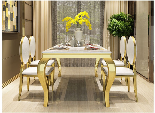 Northern Europe light luxury marble dining table rectangular size unit post modern simple stainless steel dining table and chair