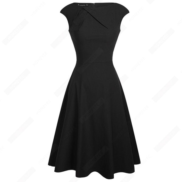 Women Elegant Summer Ruched Cap Sleeve Casual Wear To Work Office Party Fitted Skater A-Line Swing Dress EA067