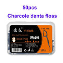Flat dental floss bamboo charcoal hilo dental toothpick teeth cleaning organic dental teeth floss black teeth stick 50pcs/box