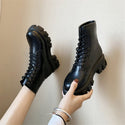 Botas Women Motorcycle Ankle Boots Wedges Female Lace Up Platforms Spring Black Leather Oxford Shoes Woman 2020 Botas Mujer