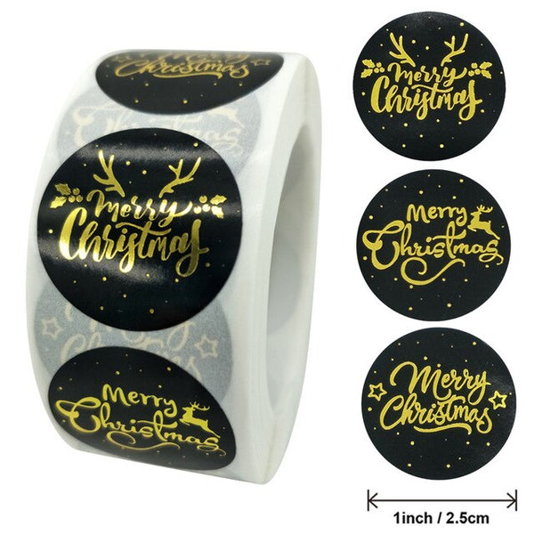 Clear Gold Foil Merry Christmas Stickers Seals Labels for Thank You Invitation Cards Gifts Bakery Envelopes Shopping Packaging