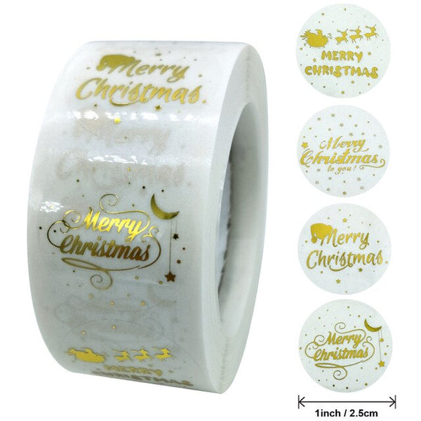 Clear Gold Foil Merry Christmas Stickers Seals Labels for Thank You Invitation Cards Gifts Bakery Envelopes Shopping Packaging