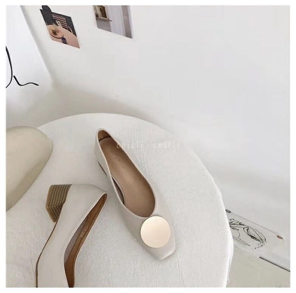 Autumn Fashion Wooden Heels Pumps Shoes Women Low Heel Boat Shoes Slip On Shallow Loafers Female Office Work Shoes Zapatos Mujer