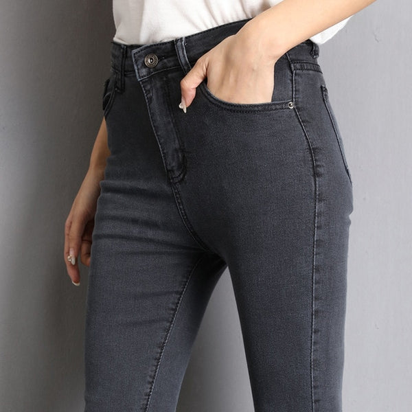 Jeans for Women Mom Jeans Blue Gray Black Woman High Elastic Plus Size 40 Stretch Jeans Female Washed Denim Skinny Pencil Pants