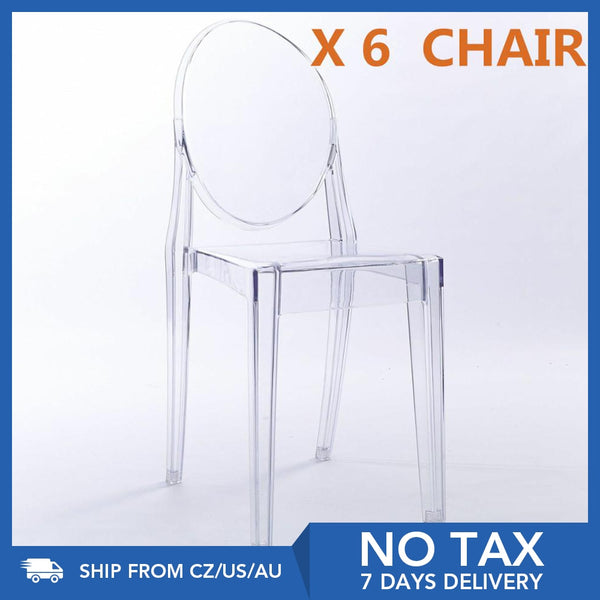 6pcs CLEAR GHOST TRANSPARENT MODERN PLASTIC DINING CHAIR / VANITY DRESSING CHAIR