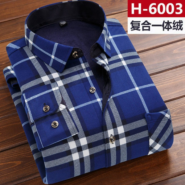 Men thermal shirt Winter Thick Flannel Warm Plaid Dress Shirts Long Sleeve Men's Work Shirts Casual Slim Fit thermo shirts 6XL