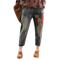 Floral Print Denim Pants High Waist Jeans  With Pockets Mom Jeans Straight Slim Summer Roupas Feminina Casual Pantalones