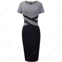 Women Patchwork Contrast Casual Business Office Lady Work Elegant Three Quarter and short Sleeve Bodycon Dress EB463