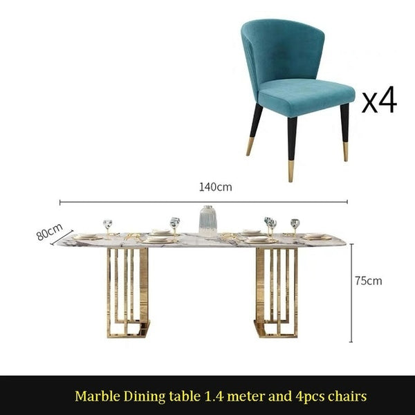 Modern luxury marble stone top Stainless steel leg dining tables sets Rectangular Italian style dining table and chairs
