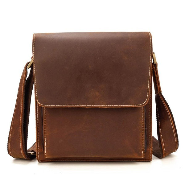 Luufan Vintage Crazy Horse Leather Men Bag Cow Leather Shoulder Bag Zip Around Casual Male Small Crossbody Bag Cowhide Briefcase