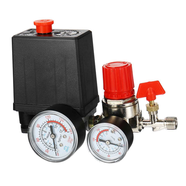 240V AC Regulator Heavy Duty Air Compressor Pump Pressure Control Switch 4 Port Air Pump Control Valve 7.25-125 PSI with Gauge