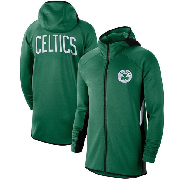 Men Boston Kelly Green Celtics Authentic Showtime Therma Flex Performance Full-Zip Hoodie