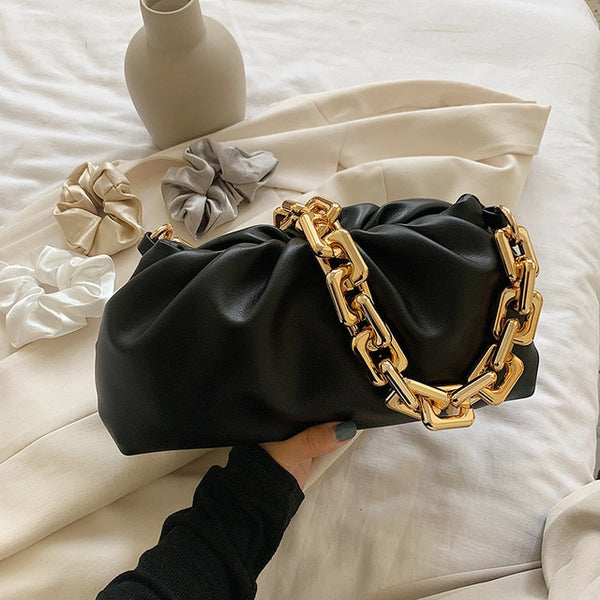 Solid Color Pleated Tote Bag 2021 Fashion New High-quality Soft Leather Women's Designer Handbag Travel Shoulder Bags Armpit Bag