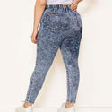 Plus Size Elastic High Waist Snow Wash Pencil Pants Casual Female Jeans 3 4 5XL Women Stretch Long Denim Pant Trousers Mom Jeans