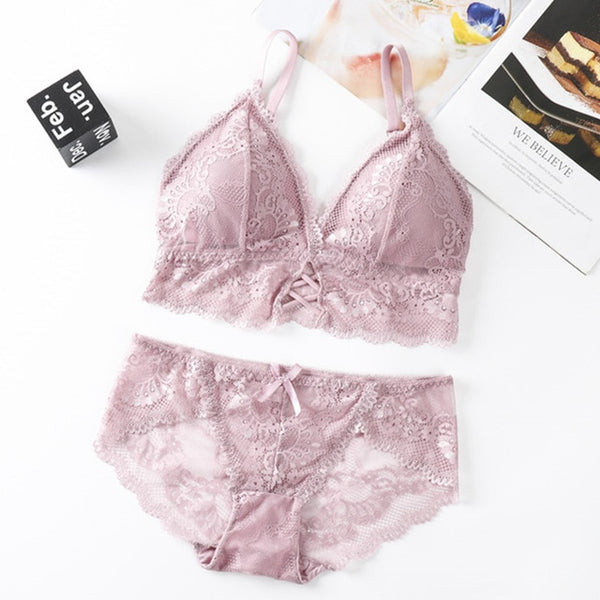 Beauty Back Sexy Women's Underwear Set Transparent Lace Push-up Bra and Panty Sets Female Brassiere Embroidery Lingerie Set