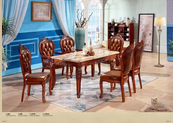 high quality  European modern leather chair dining table set 6 chairs 1085