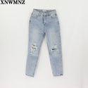 Za Vintage mom jeans high waisted jeans woman ripped boyfriend jeans for women korean style  distressed jeans blue denim pants
