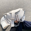 Silver Chain Design PU Leather Crossbody Bags For Women 2021 White Shoulder Messenger Handbags Small Chest Bag Travel