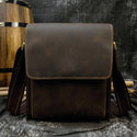 Men's Vintage Genuine Leather iPad Messenger Bag Thick Cow Leather Shoulder Bag Small Casual Crossbody Bag Cowhide Briefcase