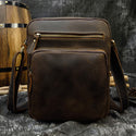 Men's Vintage Genuine Leather iPad Messenger Bag Thick Cow Leather Shoulder Bag Small Casual Crossbody Bag Cowhide Briefcase