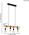 EGLO Townshend 95499 Wooden 6-Bulb Hanging Pendant Light E27, Steel and wood, Black, 110cm x 70cm x 5cm