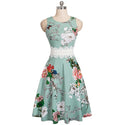 Women Vintage Solid N Print Work Elegant Fashion Collect Waist A-Line Party Swing Dress EA079