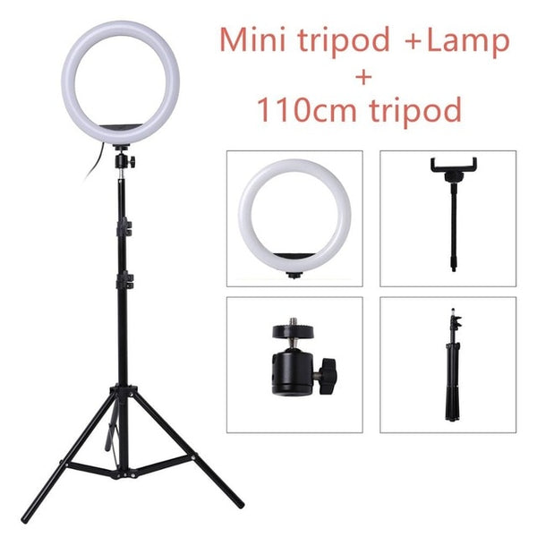 Fotulato Photo LED Selfie Fill Light 10inch Dimmable Camera Phone 26CM Ring Lamp With Stand Tripod For Makeup Video Live Studio