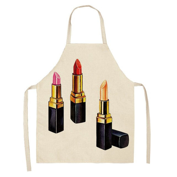 Lipstick Perfume Sexy Printed Linen Black Kitchen Apron Woman Work Dress Colorful Geometry Custom Cooking Baking Accessories