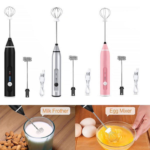 Electric Coffee Mixer Milk Shaker Maker Frother Foamer USB Charge 3-Speed Portable Blender for Milk, Coffee, Egg Beating