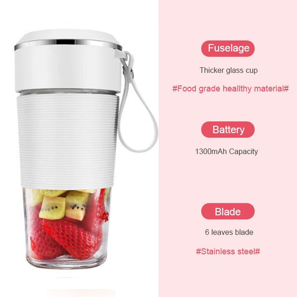 JIQI USB Rechargeable Electric Fruit Juicer Bottle Portable Juice Food Blender Cup Mixer Lemon Citrus Orange Smoothie Squeezer