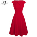 Women Elegant Summer Ruched Cap Sleeve Casual Wear To Work Office Party Fitted Skater A-Line Swing Dress EA067