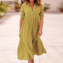 ZANZEA 2021 Autumn Women Lapel Cotton Linen Dress Long Sleeve Shirt Vestido Cotton Long Maxi Dress Work OL Sundress Robe Femme