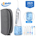 h2ofloss Oral Irrigator USB Rechargeable Portable Dental Water Floss 5 Modes 300ml Irrigator Dental Teeth Cleaner+5 Jet Tip&Bag