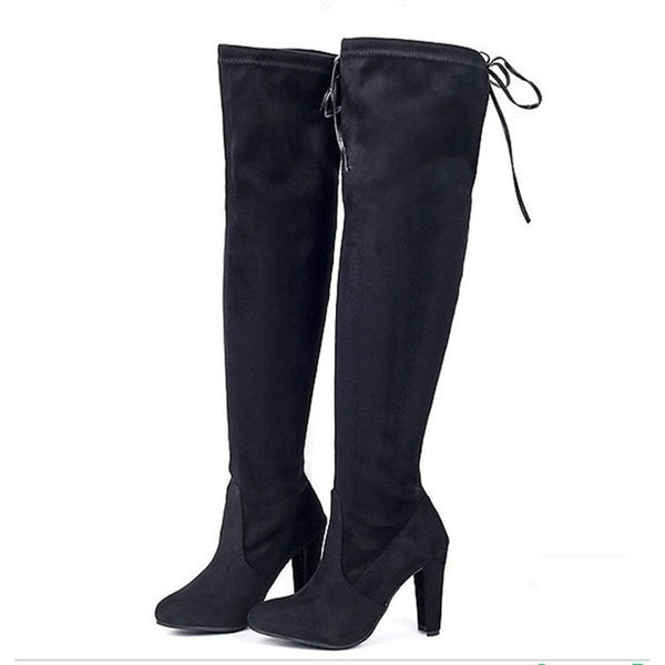 New Women Boots Fashion Suede Women Over The Knee Boots Lace Up Sexy High Heels Shoes Woman Slim Thigh High Boots Women's Boots