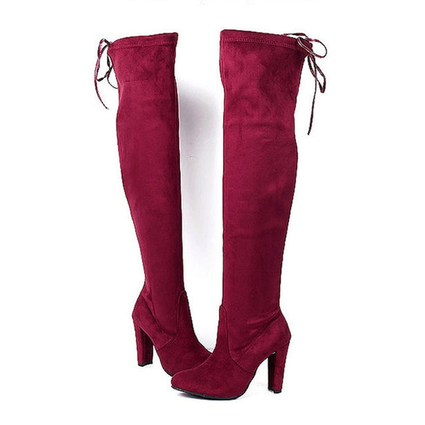 New Women Boots Fashion Suede Women Over The Knee Boots Lace Up Sexy High Heels Shoes Woman Slim Thigh High Boots Women's Boots