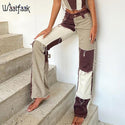 Waatfaak Denim Brown Patchwork Jeans Y2K Ripped Streetwear Mom Jean Vintage Slim Harajuku Skinny Jeans Pants High Waist Punk