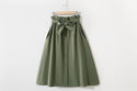 Women Casual Cotton Skirts 2021 Spring Summer Korean Style Solid Elegant High Waist Single-Breasted Bow Lace Up A-Line Midi Skir