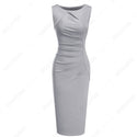 Women Elegant Fashion Solid Color Wear to Work Dresses Business Office Vinatge Bodycon Formal Dress EB600