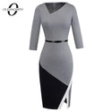 Women Formal Knee-Length Asymmetrical Neck Wear to Work Dresses Business Office Bodycon Elegant Pencil Dress EB290