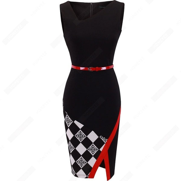 Women Formal Knee-Length Asymmetrical Neck Wear to Work Dresses Business Office Bodycon Elegant Pencil Dress EB290