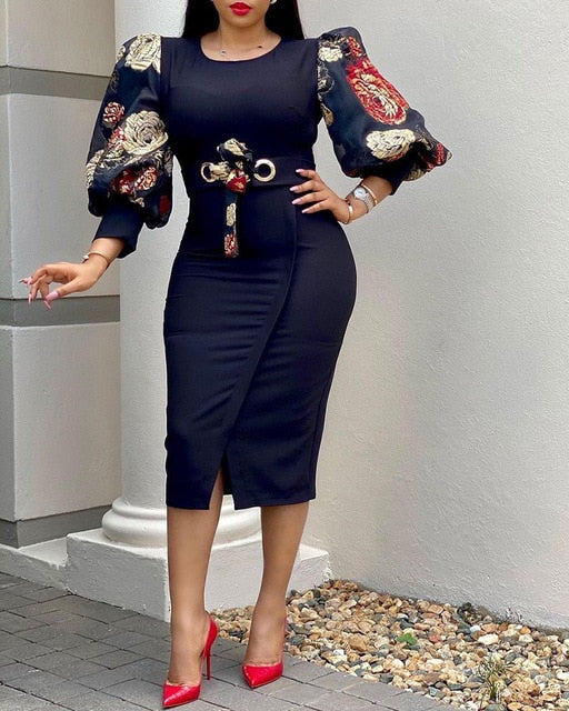 Women Bodycon Dresses plus size Club Outfits Elegant Office Ladies Work Dress Lantern Long Sleeve African Women's Dress 2021 New