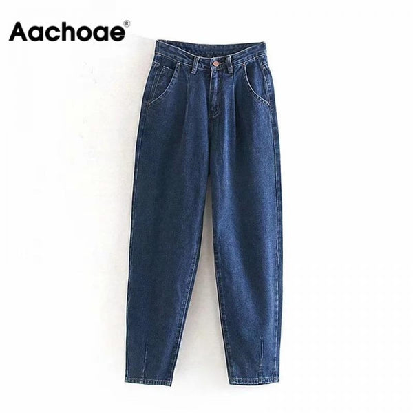 Aachoae Jeans Women 2020 Loose Casual Harem Pants Boyfriends Mom Jeans Streetwear Denim Pants Pleated Trousers Slouchy Jeans