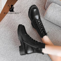 Winter Women Ankle Boots Black Leather 2021 Fashion Autumn Warm Fur Motorcycle Non-slip Waterproof Female Platform Boots Shoes