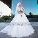 Luxury Full Beading Ball Gown Long Sleeves Wedding Dress 2021 100cm Train Vintage V Neck Plus Size Bridal Gown with 200cm Veil