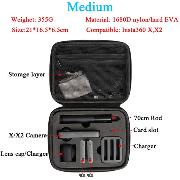 Storage Case for Insta360 ONE X X2 Carrying Bag Insta 360 Panoramic Camera Handbag Accessory Box(Large Medium Small)