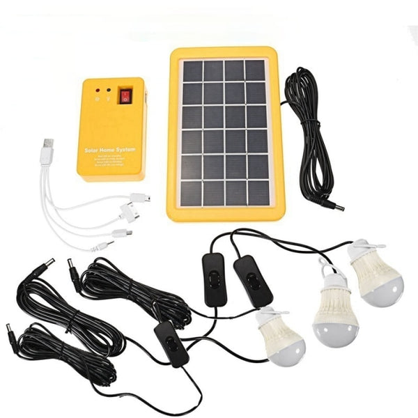 Solar Power Panel Generator Home System Kit With 3 LED Bulbs Solar Lamp Emergency Light 4 Heads USB Charging for Outdoor Garden