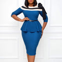 puff sleeve women patchwork dress autumn  bodycon dresses elegant office lady work midi dresses femme vestiods plus size 4xl