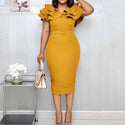 puff sleeve women patchwork dress autumn  bodycon dresses elegant office lady work midi dresses femme vestiods plus size 4xl