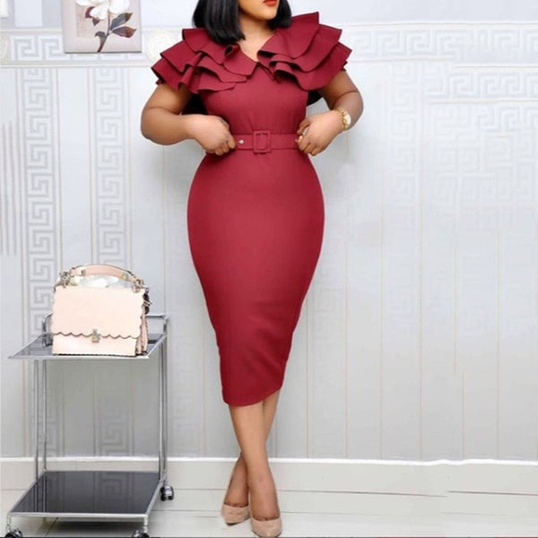 puff sleeve women patchwork dress autumn  bodycon dresses elegant office lady work midi dresses femme vestiods plus size 4xl